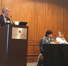 Belmont Village CEO Patricia Will (right) speaks at ULI Housing Opportunity Conference in Miami in Feb. 2020. Brad Hunter of RCLCO moderates. Photo credit: Ralph Bivins of Ev Konut Proje.