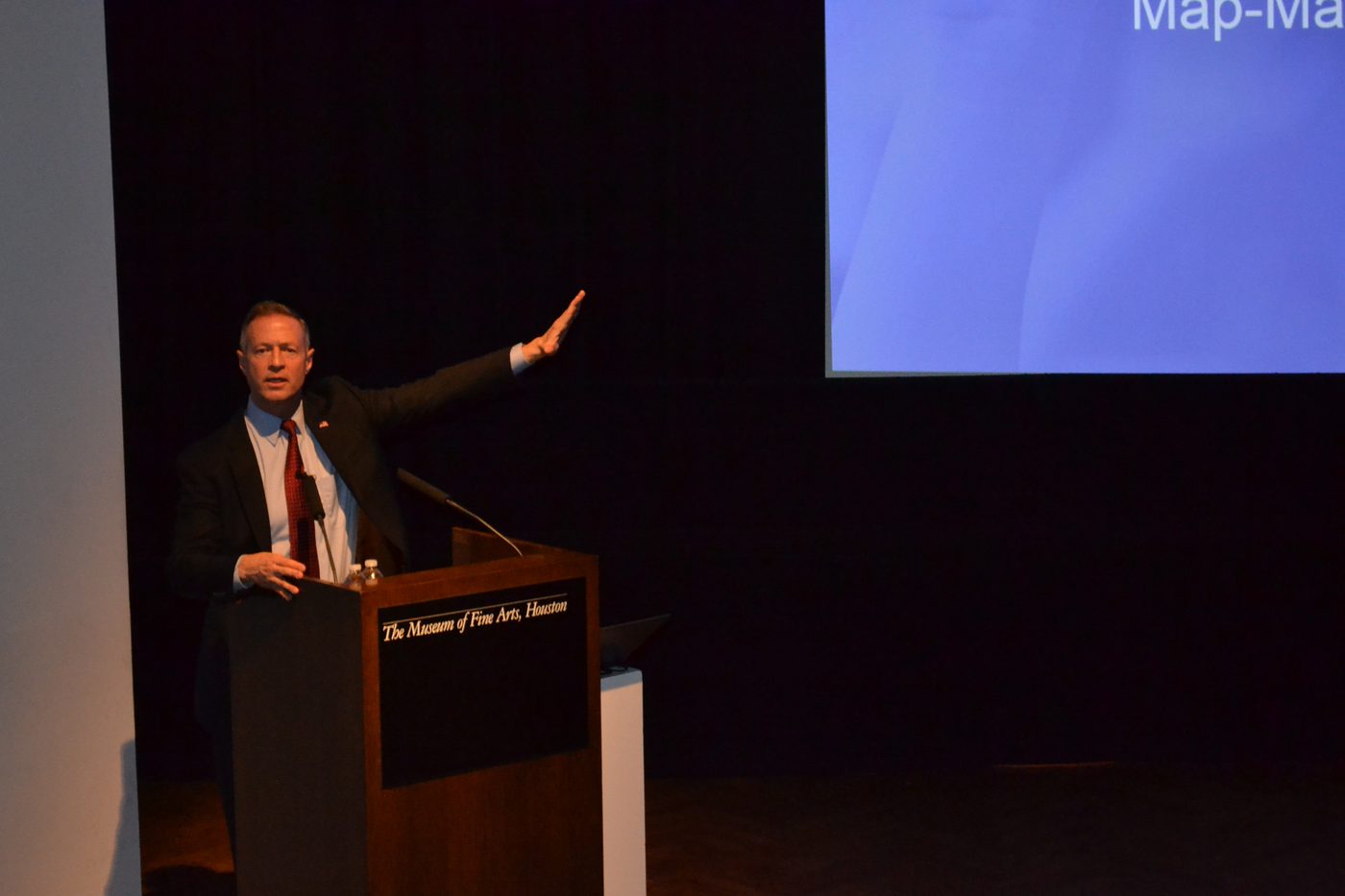 Martin O'Malley speaks at Houston's Museum of Fine Arts Wednesday.