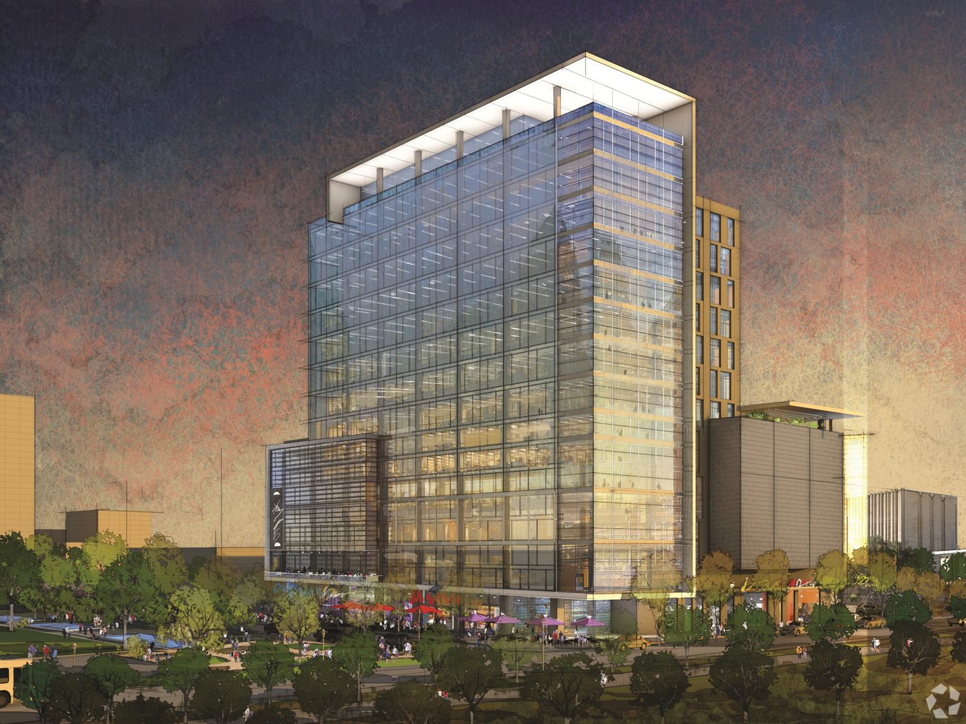 Kirby Grove is an office tower with restaurant space developed by Houston-based Midway Cos.