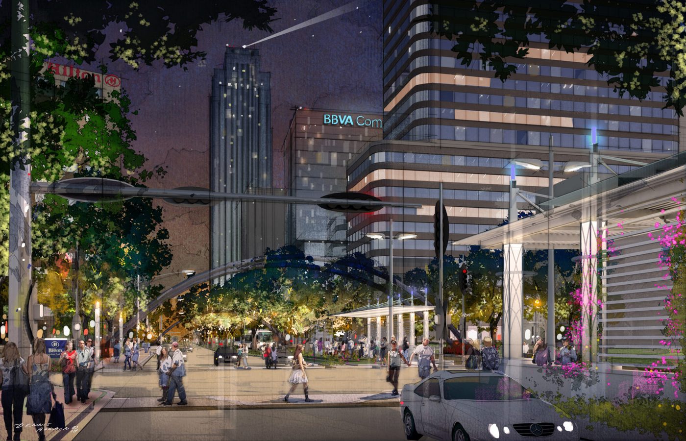 A future evening streetscape on The Boulevard.