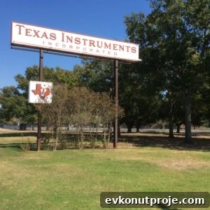 Former Texas Instruments sign at Stafford campus