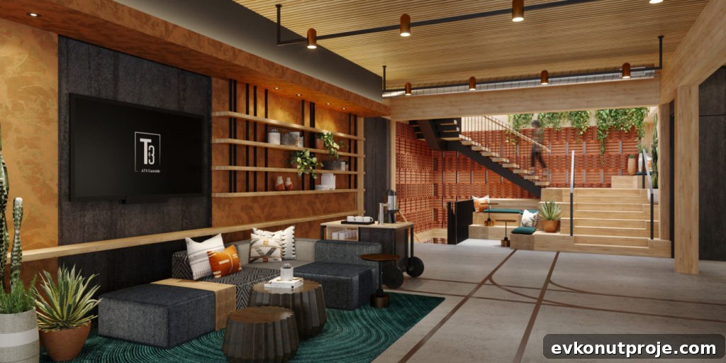 Hines Builds Mass Timber Office in Austin: Design & Details 2 Rendering of interior of Hines new T3 Eastside in Austin